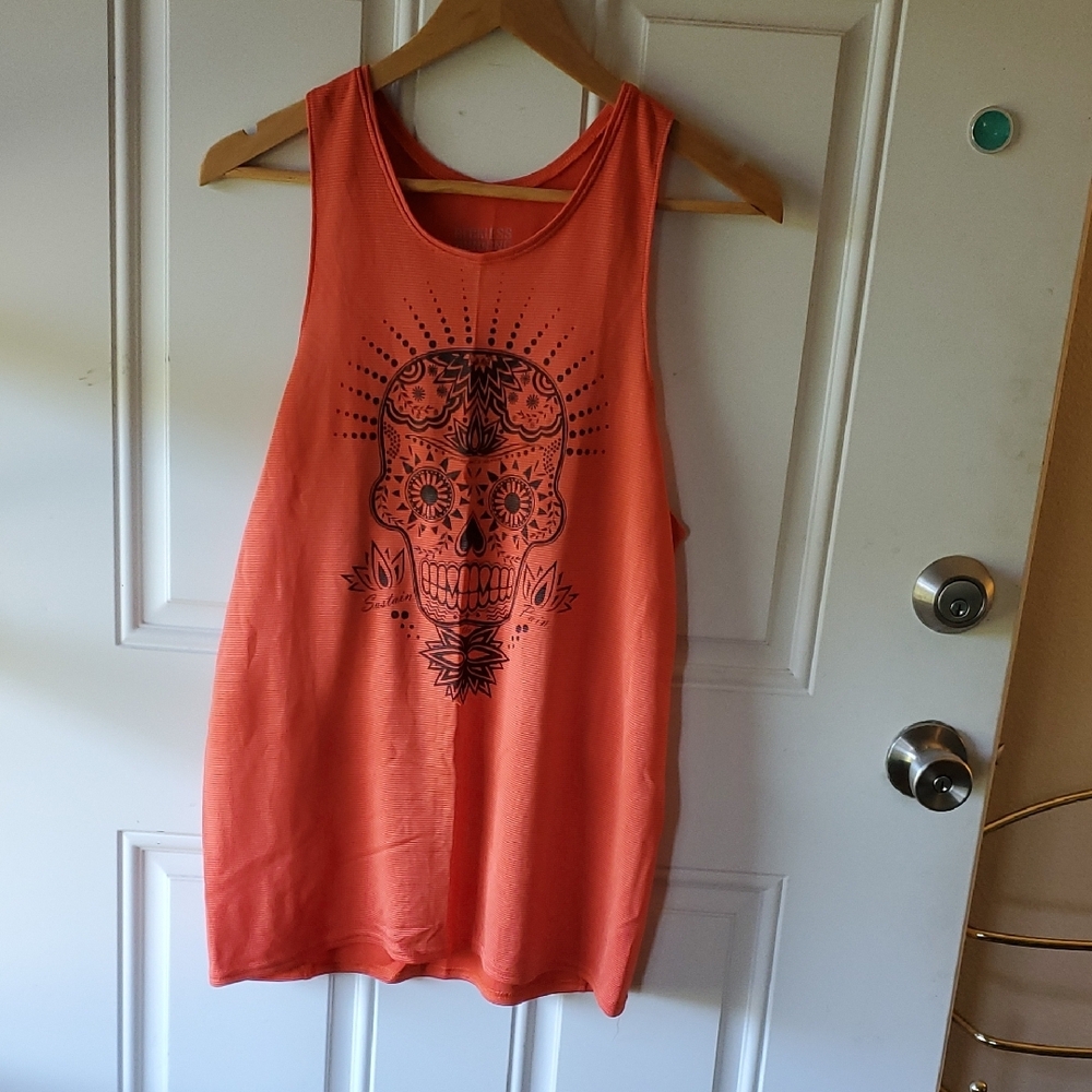 Orange Women's Reckless Running sz Large Tank Top with Sugar Skull Design